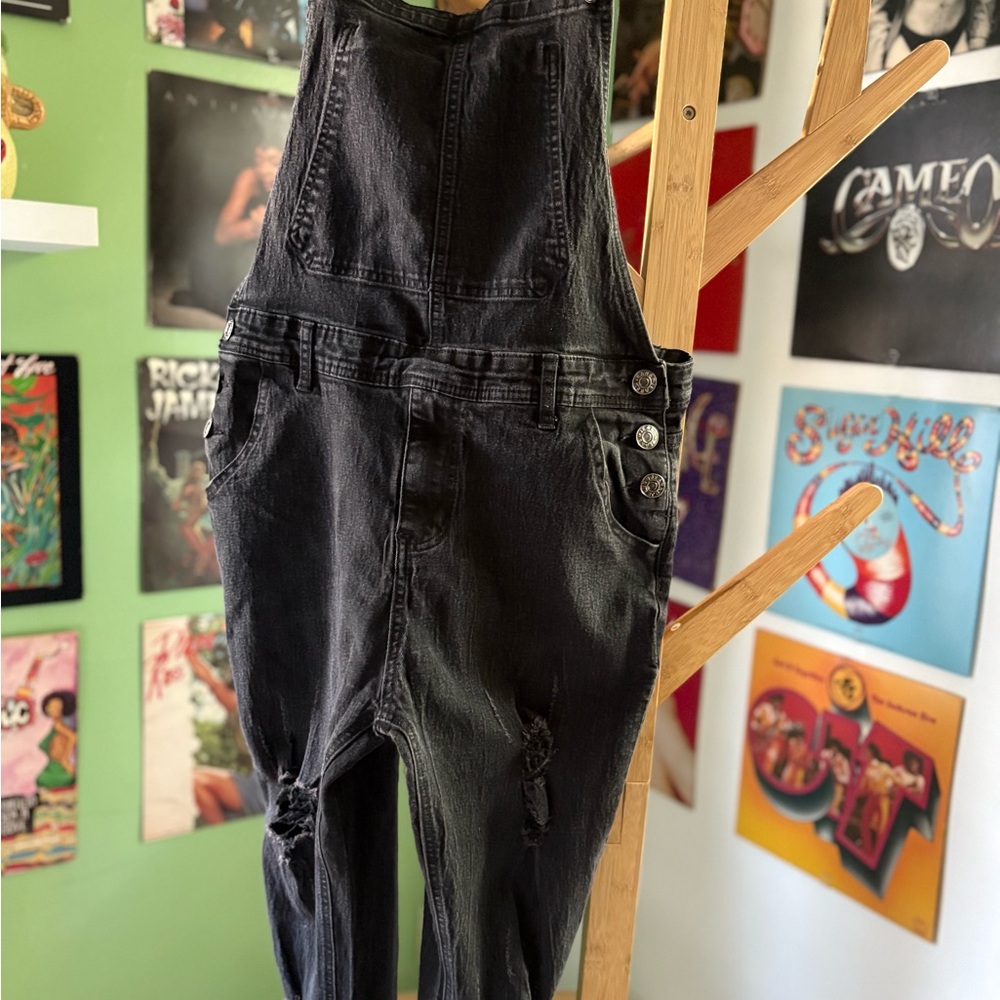 Black Distressed Overalls